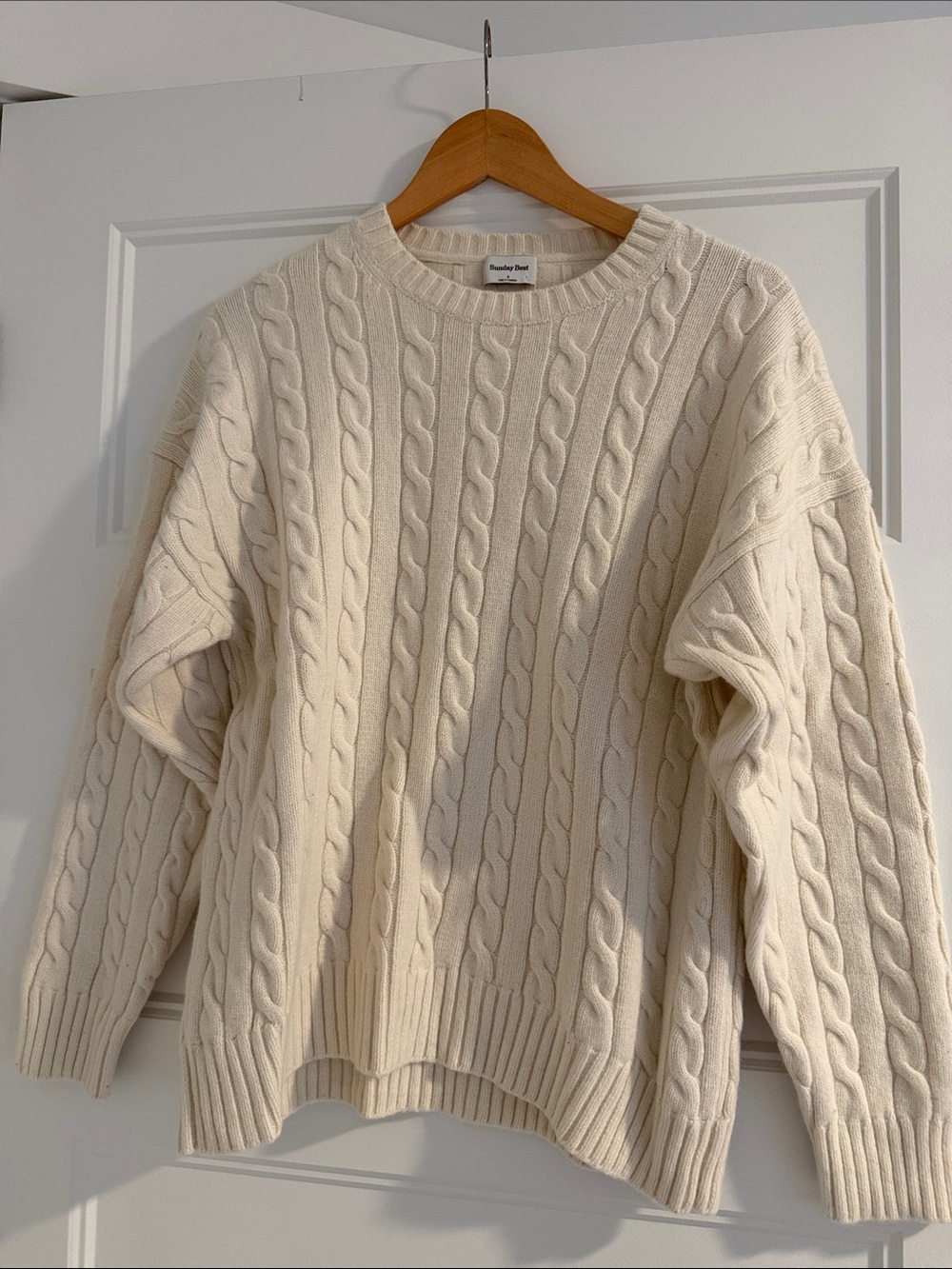 Sunday Best Ivory Cable Knit Crewneck Sweater